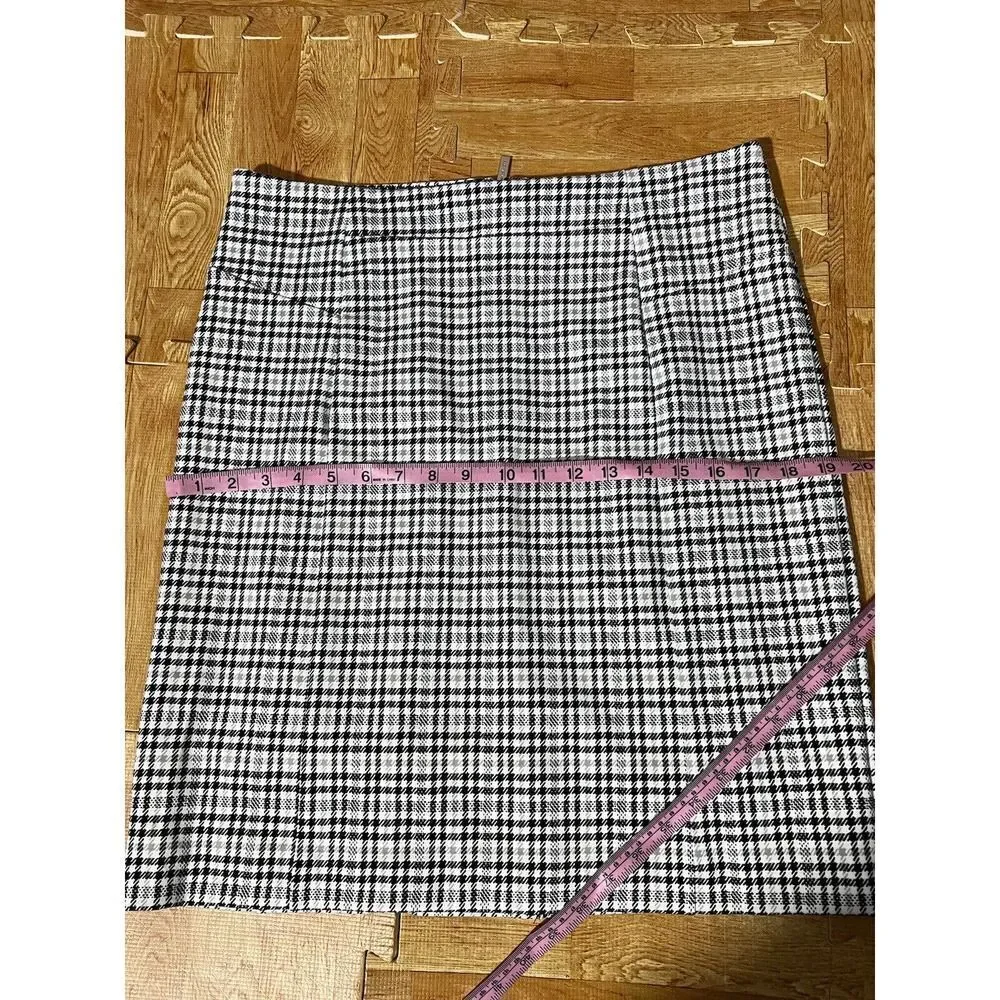 Michael Kors Lined A Line Skirt Size L Large Black White Plaid Rear Zip Business